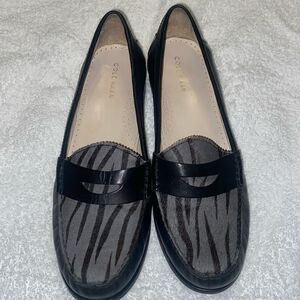 Cole Haan Black and Gray Zebra-Print Leather Penny Loafers